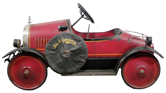 Gendron pedal car from the 1920s, in excellent condition, with the original spare tire cover. Image courtesy of Showtime Auction Services.